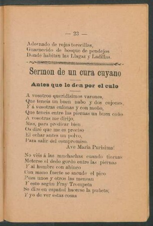 Sermón de un cura cuyano : Antes que le den por el culo