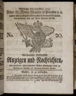 No. 20. Montags, den 14ten May, 1753.
