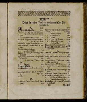Register Derer in diesem Tractate vorkommenden Abhandlungen.
