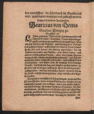 Folget jetzt berürtes Ausschreiben Mauritius von Gottes Gnaden ...