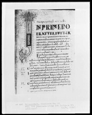 Evangeliar, Ms. 46, folio 124, Anfang des Johannes-Evangeliums mit Initiale I(n principio)