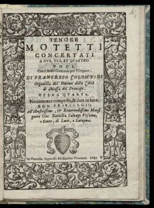 Francesco Colombini: Motetti concertati a due, tre, et quattro voci. Tenore