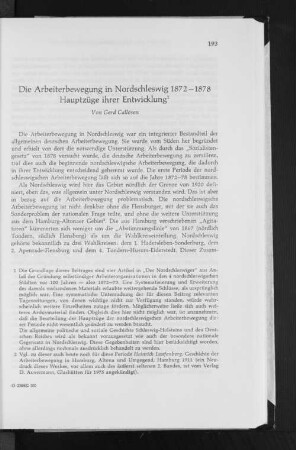 Die Arbeiterbewegung in Nordschleswig 1872-1878 : Hauptzüge ihrer Entwicklung