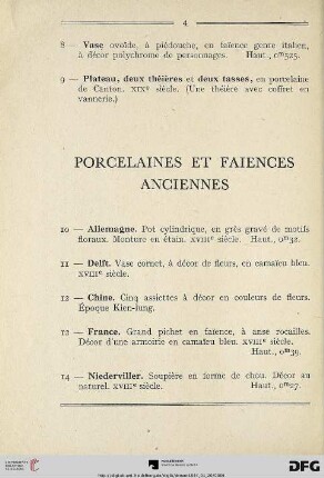 Porcelaines et Faiences Anciennes (Nr. 10-19)