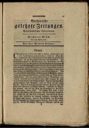 Sechstes Stück, den 9ten Febr. 1788.