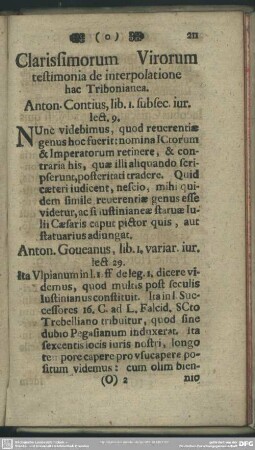 Clarisimorum Virorum testimonia de interpolatione hac Tribonianae