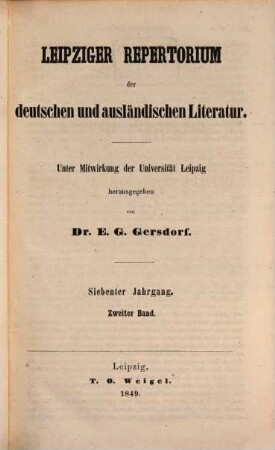 Leipziger Repertorium der deutschen und ausländischen Literatur, 26. 1849 = Jg. 7, Bd. 2