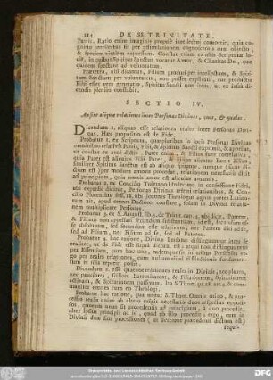 Sectio IV. An sint aliquae relationes inter Personas Divinas, quot, & quales.