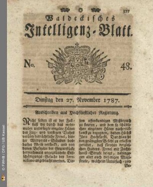 No. 48. Dinstag den 27. November 1787