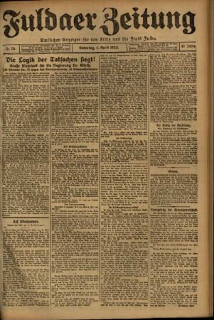 Erste Ausgabe vom Samstag, den 01. April 1922.