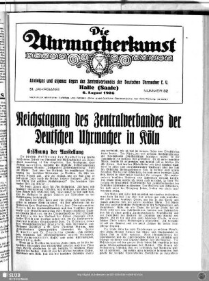 Reichstagung des Zentralverbandes der Deutschen Uhrmacher in Köln