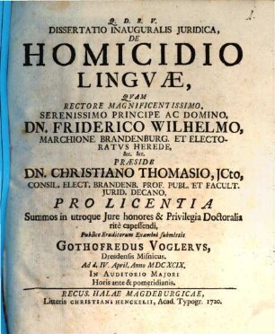 Diss. inaug. iur. de homicidio linguae
