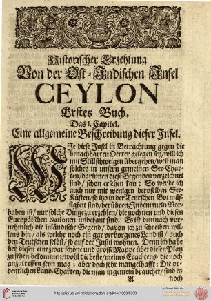 I. Historischer Erzehlung von der Ost-Indischen Insel Ceylon