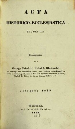 Acta historico-ecclesiastica seculi XIX. 1835, 1835