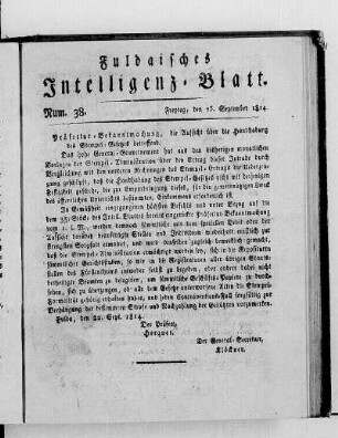 Num. 38, Ausgabe vom 23. September 1814