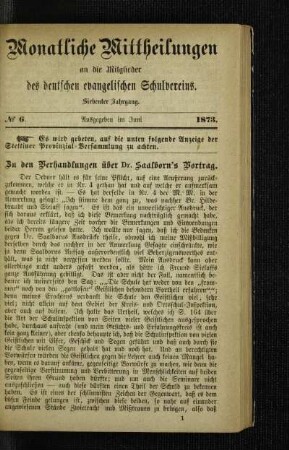 Zu den Verhandlungen über Dr. Saalborn's Vortrag