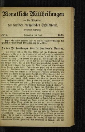 Zu den Verhandlungen über Dr. Saalborn's Vortrag
