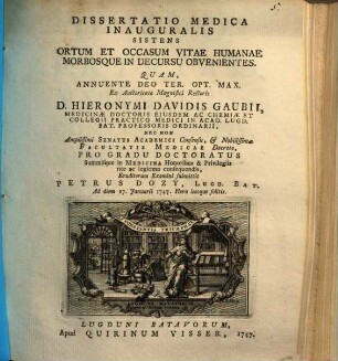 Diss. med. inaug. sistens ortum et occasum vitae humanae morbosque in decursu obvenientes