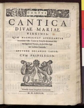 Orlando di Lasso: Cantica divae Mariae virginis ... Cantus
