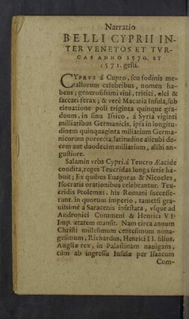 Narratio Belli Cyprii inter Venetos et Turcas Anno 1570. et 1571. gesti.