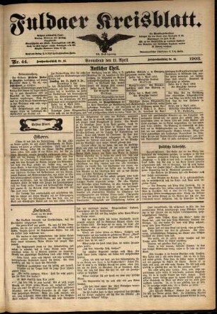 Erste Ausgabe vom Samstag, den 11. April 1903.