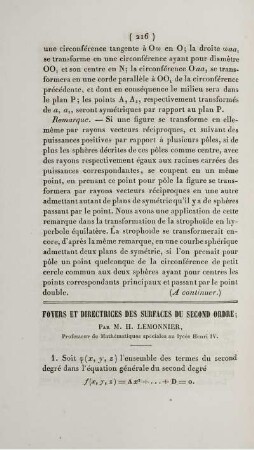 Foyers et directrices des surfaces du second ordre.
