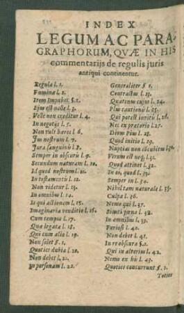 Index Legum Ac Paragraphorum, Quae In His commentariis de regulis iuris antiqui continentur.