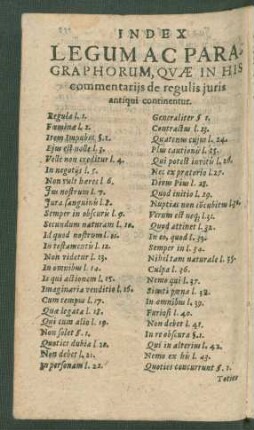 Index Legum Ac Paragraphorum, Quae In His commentariis de regulis iuris antiqui continentur.