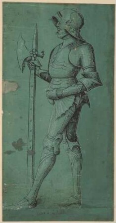 Ein Ritter mit einer Hellebarde im Profil