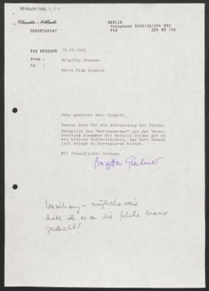 Brief an Felix Schmidt, 14.12.1993