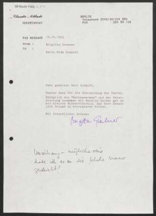 Brief an Felix Schmidt, 14.12.1993