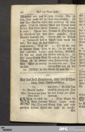 IV. Auf das Fest Epiphaniä, oder der Erscheinung, denen Weisen geschehen.