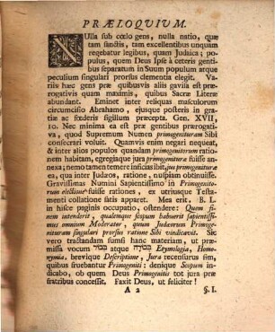 Diss. theol. de scopo Dei in constitutione iuris primogeniturae Iudaeorum