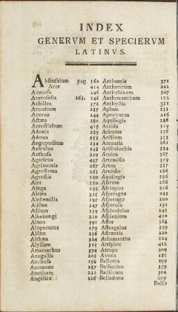 Index Generum et Specierum Latinus