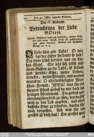 Die IV. Andacht. Betrachtung der Liebe Gottes.
