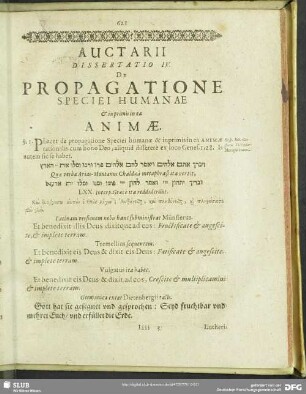 Auctarii Dissertatio IV. De Propagatione Speciei Humanae & in primis in ea Animae