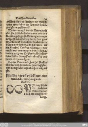 Pfirsing/ groß und klein/ einzumachen/ mit Honig und Zucker.
