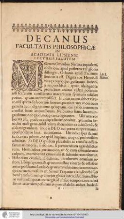 DECANUS FACULTATIS PHILOSOPHICAE IN ACADEMIA LIPSENSI LECTURIS SALUTEM.
