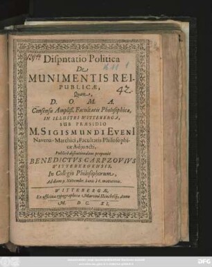 Dispntatio Politica De Munimentis Reipublicae