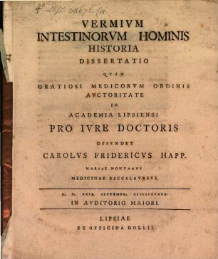 Vermium intestinorum hominis historia, dissertatio
