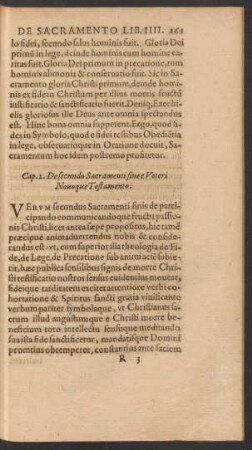 Cap. 2. De secundo Sacramenti fine e Veteri Novoque Testamento.