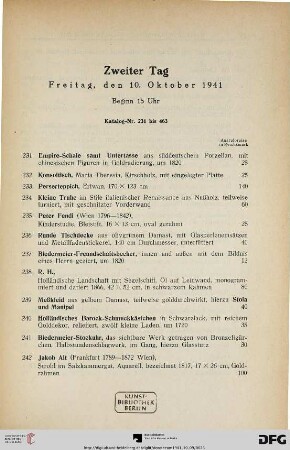 Zweiter Tag: Freitag, den 10. Oktober 1941, Beginn 15 Uhr (Nr. 231-463)