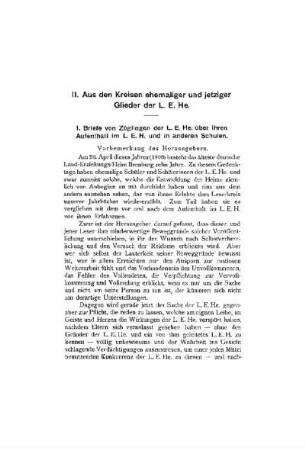 Briefe von Zöglingen der L.E.He. über ihren Aufenthalt im L.E.H. und in anderen Schulen