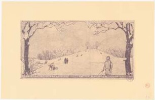 Volkspark Rehberge, Berlin-Wedding: Perspektivische Ansicht auf die winterliche Rodelbahn, Stempel
