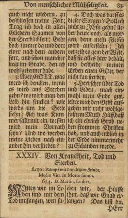 XXXIV. Von der Kranckheit, Tod und Sterben