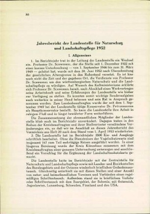Jahresbericht der Landesstelle für Naturschutz und Landschaftspflege 1952