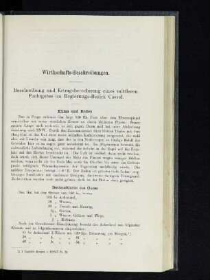 Wirthschafts-Beschreibungen. Beschreibung und Ertragsberechnung eines mittleren Pachtgutes im Regierungs-Bezirk Cassel