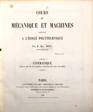 Cours de mécanique et machines. 1
