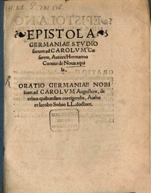 Epistola Germaniae Stvdiosorvm ad Carolvm Caesarem