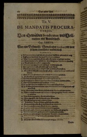 Tit. V. De Mandatis Procuratoris. Von Gewälden Syndicaten und Vollmachten uber Anwaldschafft.
